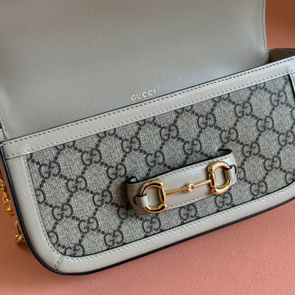 GG HORSEBIT 1955 BAG 24 IN BEIGE CANVAS AND WHITE CALFSKIN