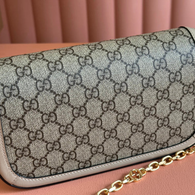 GG HORSEBIT 1955 BAG 24 IN BEIGE CANVAS AND WHITE CALFSKIN