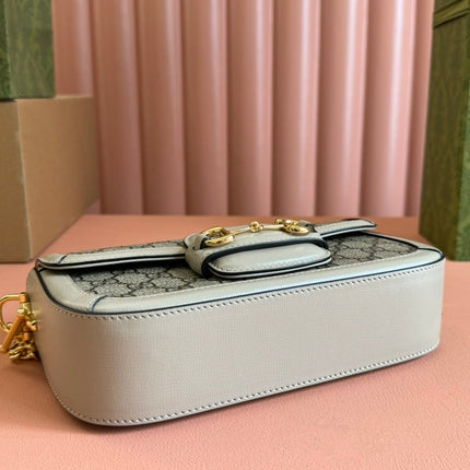 GG HORSEBIT 1955 BAG 24 IN BEIGE CANVAS AND WHITE CALFSKIN