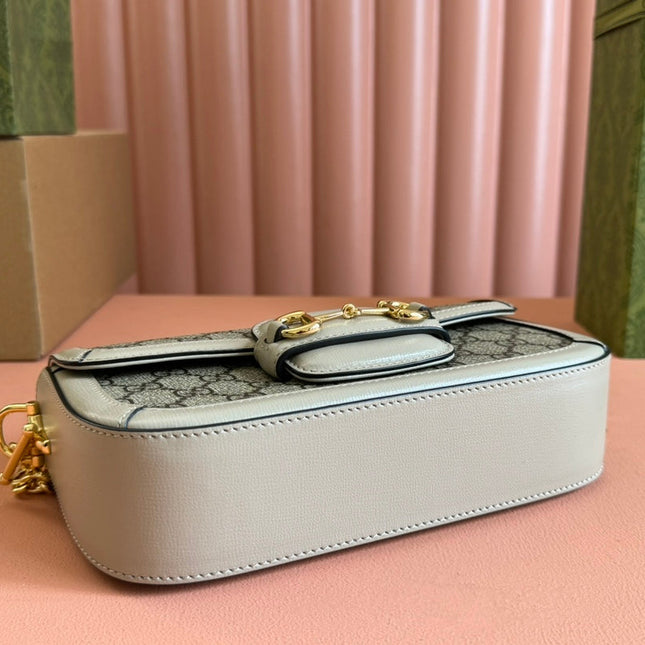 GG HORSEBIT 1955 BAG 24 IN BEIGE CANVAS AND WHITE CALFSKIN
