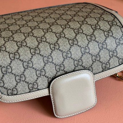 GG HORSEBIT 1955 BAG 24 IN BEIGE CANVAS AND WHITE CALFSKIN
