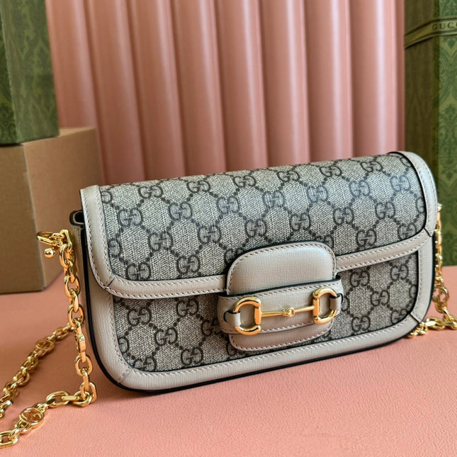 GG HORSEBIT 1955 BAG 24 IN BEIGE CANVAS AND WHITE CALFSKIN