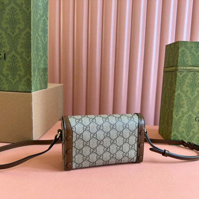 GG HORSEBIT 1955 MINI 18 BAG BEIGE CANVAS AND BROWN CALFSKIN