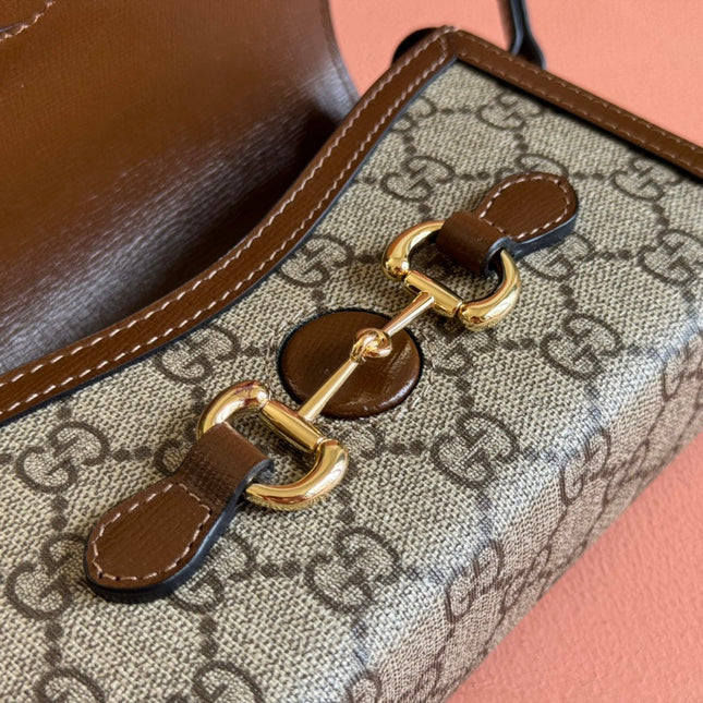 GG HORSEBIT 1955 MINI 18 BAG BEIGE CANVAS AND BROWN CALFSKIN