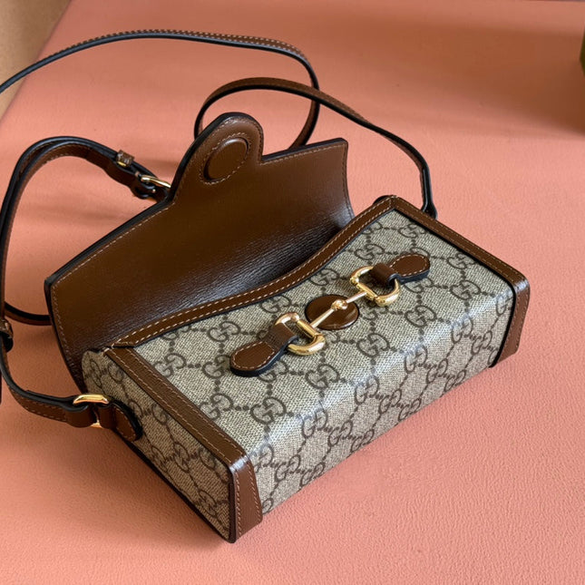 GG HORSEBIT 1955 MINI 18 BAG BEIGE CANVAS AND BROWN CALFSKIN