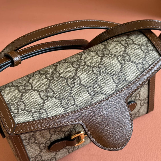 GG HORSEBIT 1955 MINI 18 BAG BEIGE CANVAS AND BROWN CALFSKIN