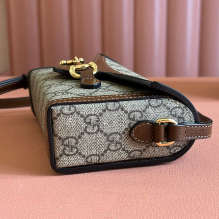 GG HORSEBIT 1955 MINI 18 BAG BEIGE CANVAS AND BROWN CALFSKIN