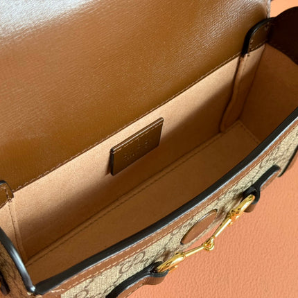 GG HORSEBIT 1955 MINI 18 BAG BEIGE CANVAS AND BROWN CALFSKIN