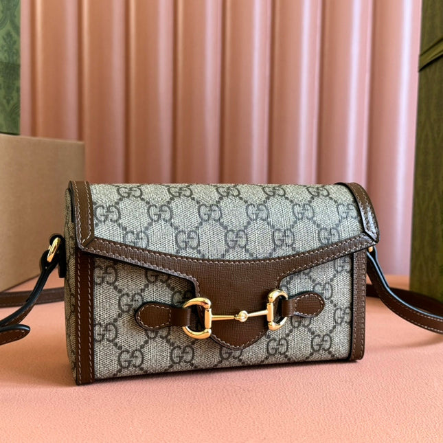 GG HORSEBIT 1955 MINI 18 BAG BEIGE CANVAS AND BROWN CALFSKIN