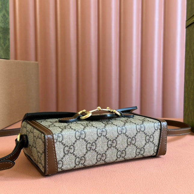 GG HORSEBIT 1955 MINI 18 BAG BEIGE CANVAS AND BROWN CALFSKIN