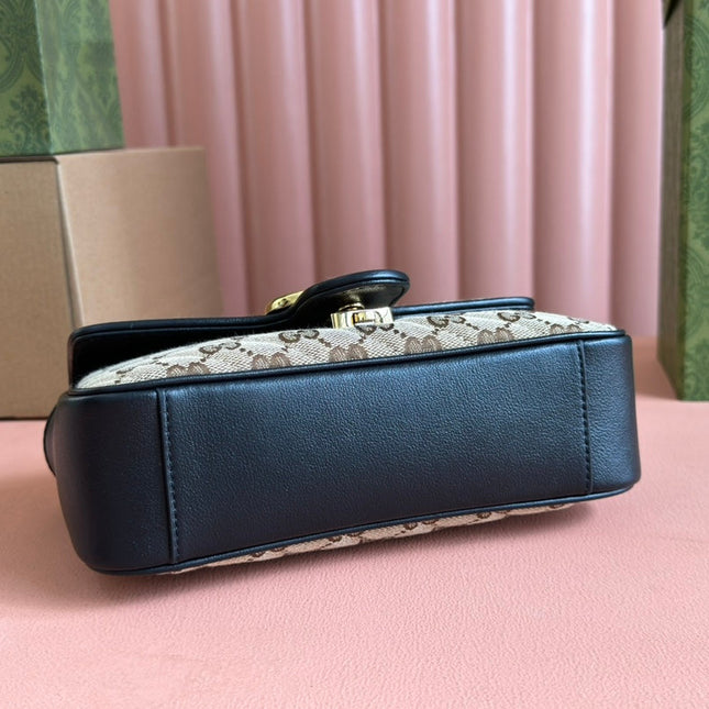 MARMONT MEDIUM SHOULDER BAG 22 IN BEIGE AND BROWN GG CANVAS BLACK CALFSKIN