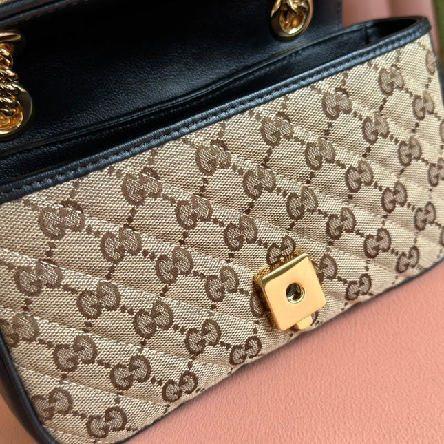 MARMONT MEDIUM SHOULDER BAG 22 IN BEIGE AND BROWN GG CANVAS BLACK CALFSKIN