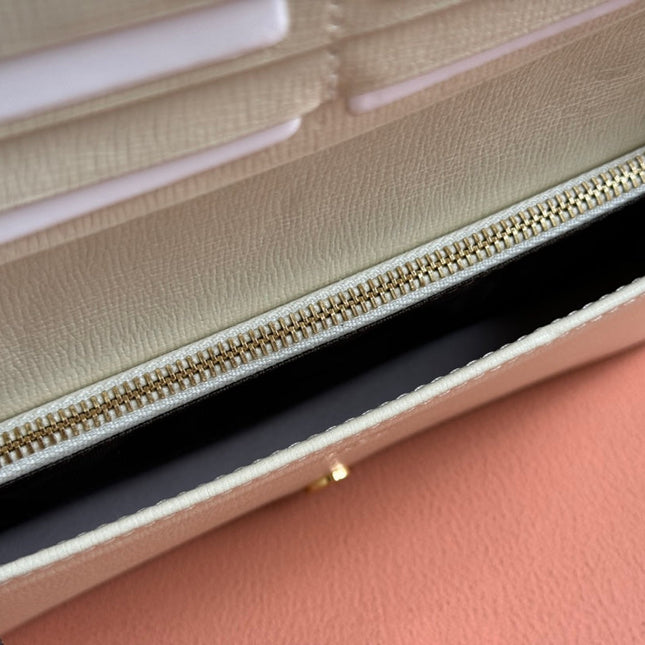 HORSEBIT 1955 WALLET IN BEIGE EBONY CANVAS MIX WHITE CALFSKIN GOLD CHAIN