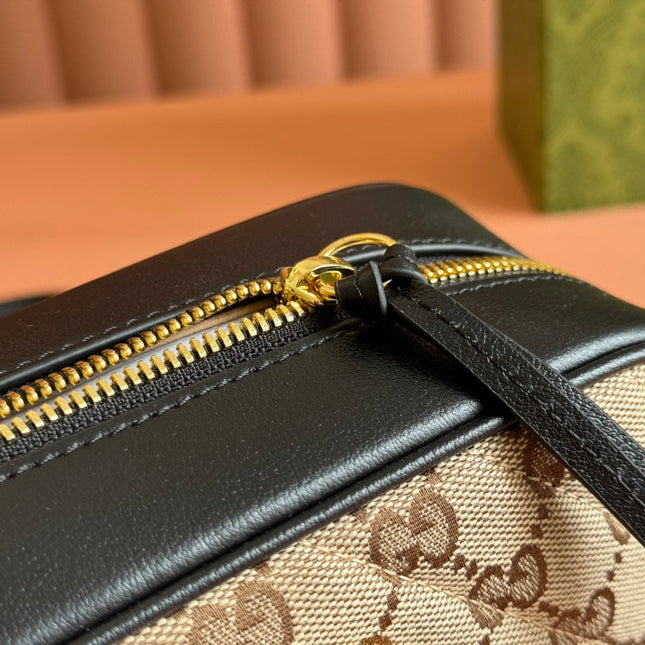 MARMONT MEDIUM SHOULDER BAG 24 IN BEIGE AND BROWN GG CANVAS BLACK CALFSKIN