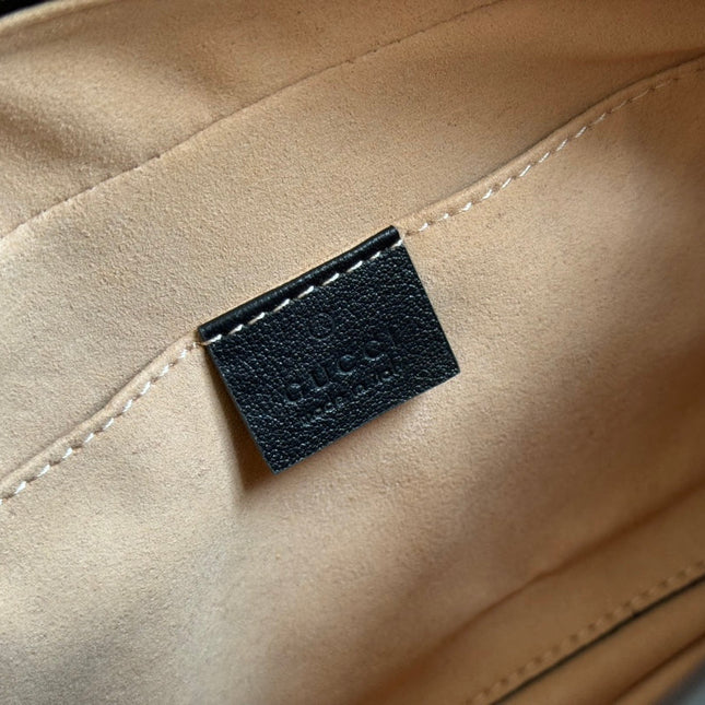 MARMONT MEDIUM SHOULDER BAG 24 IN BEIGE AND BROWN GG CANVAS BLACK CALFSKIN