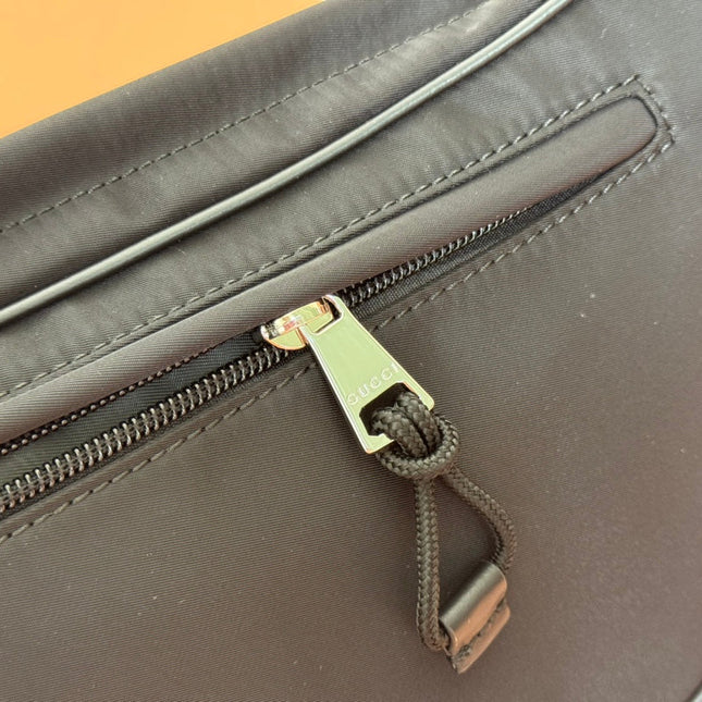 LARGE BELT BAG 34 IN BLACK CANVAS GREEN AND RED WEB DETAIL