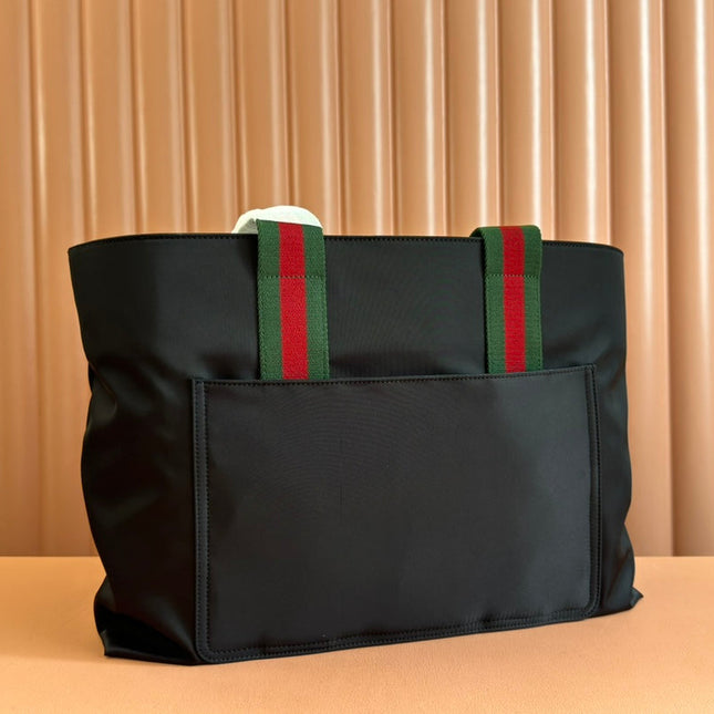 WEB STRIPE-STRAP TOTE BAG 45 IN BLACK CANVAS