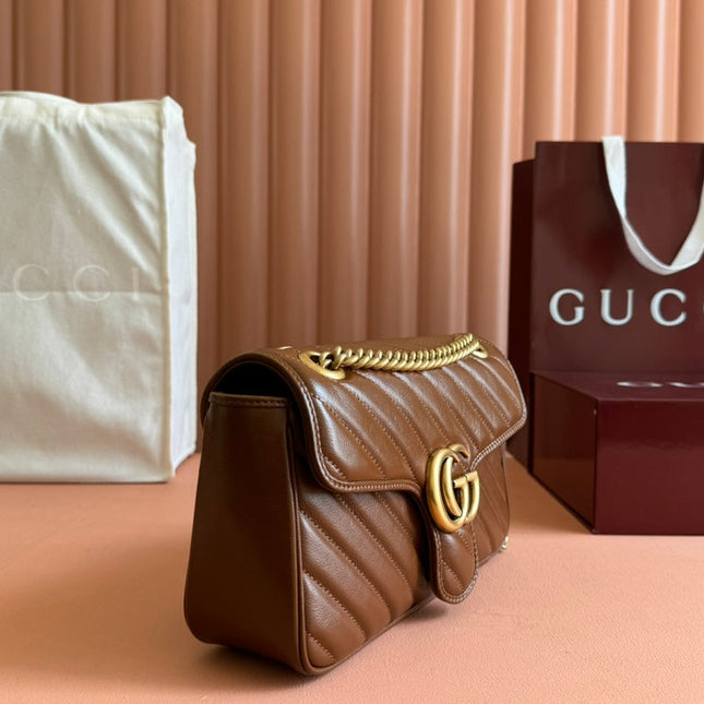 MARMONT MEDIUM SHOULDER BAG  26 IN BROWN MATELASSE CHEVRON LAMBSKIN