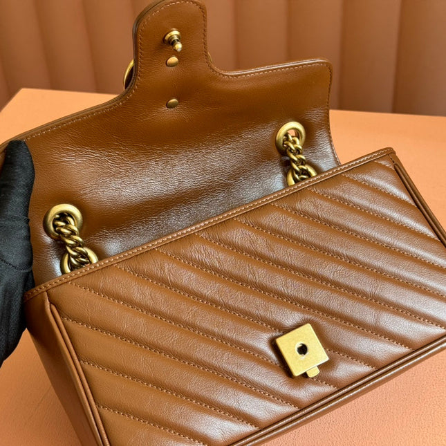 MARMONT MEDIUM SHOULDER BAG  26 IN BROWN MATELASSE CHEVRON LAMBSKIN