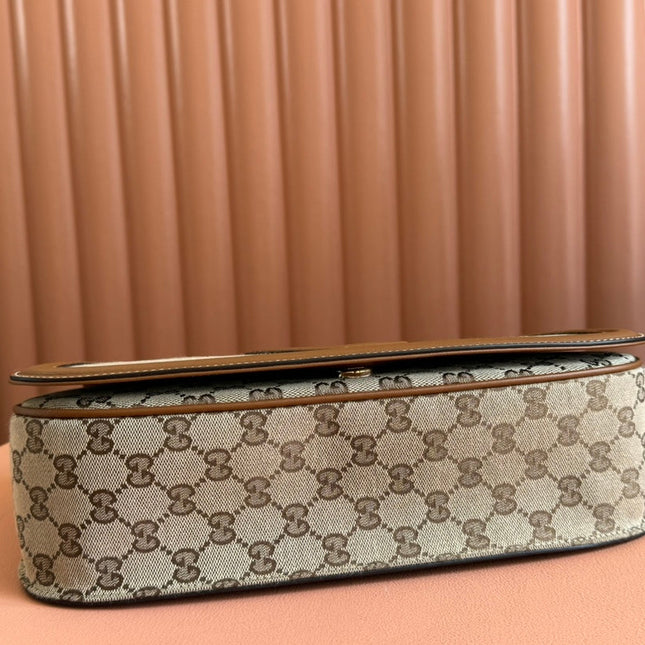 BLONDIE LARGE TOP HANDLE BAG 32 IN BEIGE AND DARK BROWN CANVAS BROWN CALFSKIN