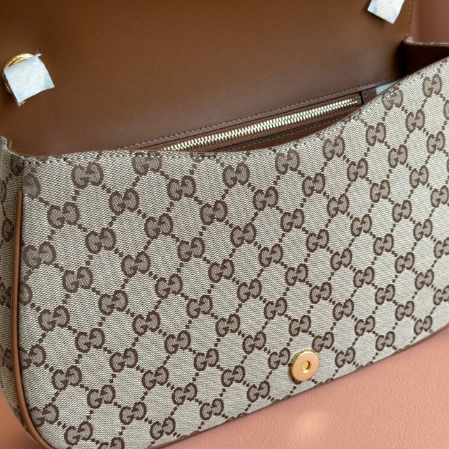 BLONDIE LARGE TOP HANDLE BAG 32 IN BEIGE AND DARK BROWN CANVAS BROWN CALFSKIN