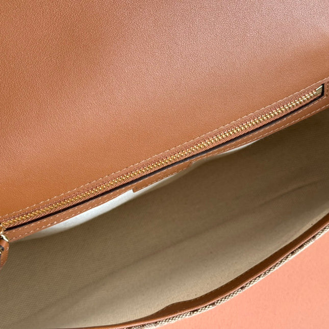 BLONDIE LARGE TOP HANDLE BAG 32 IN BEIGE AND DARK BROWN CANVAS BROWN CALFSKIN