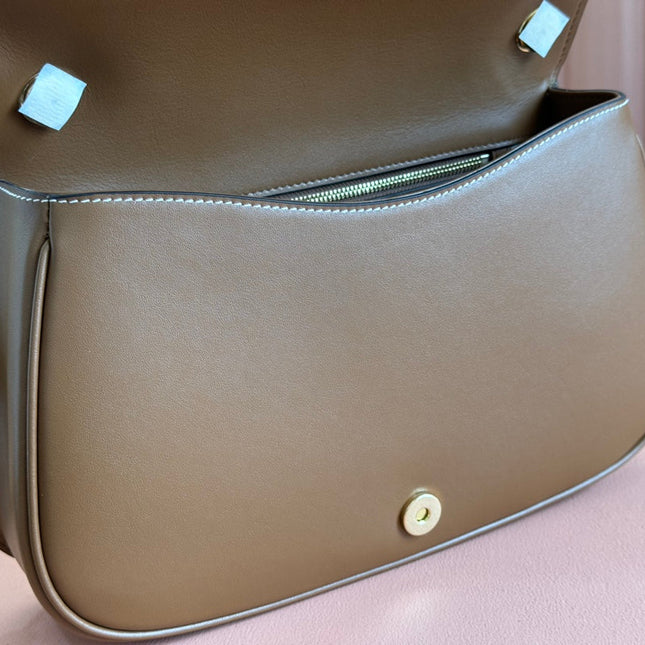 BLONDIE LARGE TOP HANDLE BAG 32 IN BROWN CALFSKIN