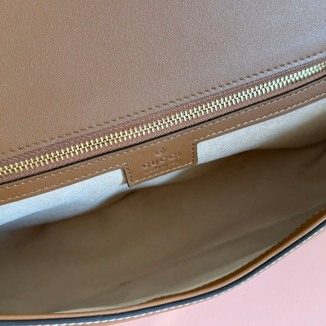 BLONDIE LARGE TOP HANDLE BAG 32 IN NATURAL COTTON LINEN CANVAS BROWN CALFSKIN