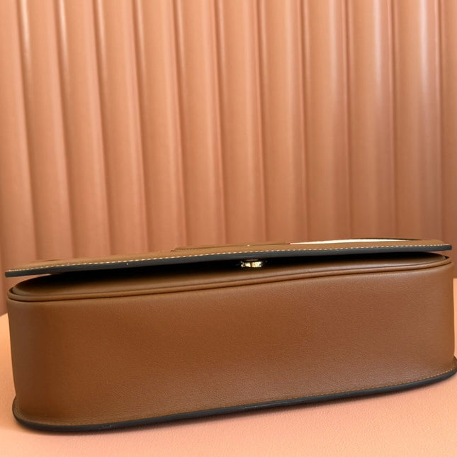 BLONDIE LARGE TOP HANDLE BAG 32 IN NATURAL COTTON LINEN CANVAS BROWN CALFSKIN