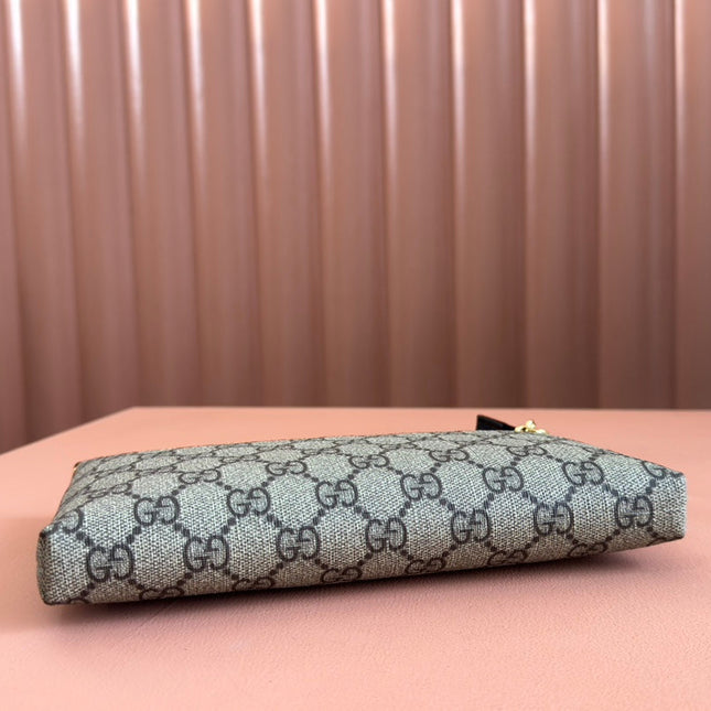 RUBBER EFFECT SMALL WALLET ON CHAIN 22.5 IN BEIGE AND DARK BROWN GG CALFSKIN