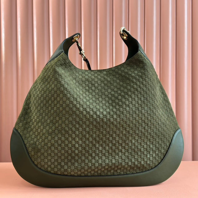 B LARGE SHOULDER BAG 49 IN ARMY GREEN GG EMBOSSED SUEDE