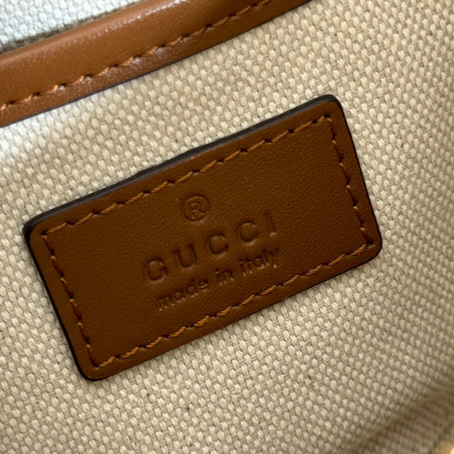 BLONDIE SMALL SHOULDER BAG 21 IN BEIGE AND DARK BROWN CANVAS BROWN CALFSKIN