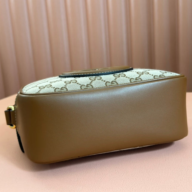 BLONDIE SMALL SHOULDER BAG 21 IN BEIGE AND DARK BROWN CANVAS BROWN CALFSKIN