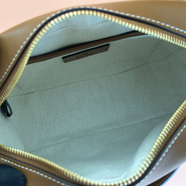 BLONDIE SMALL SHOULDER BAG 21 IN BEIGE AND DARK BROWN CANVAS BROWN CALFSKIN