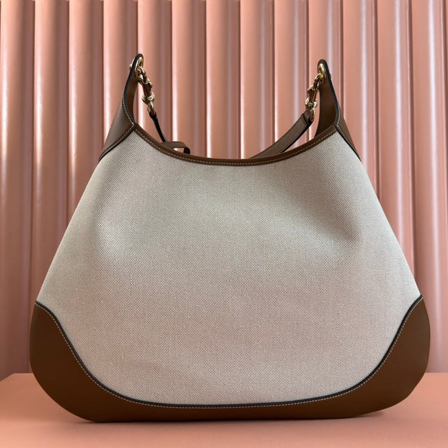 B LARGE SHOULDER BAG 49 IN NATURAL CANVAS AND BROWN CALFSKIN