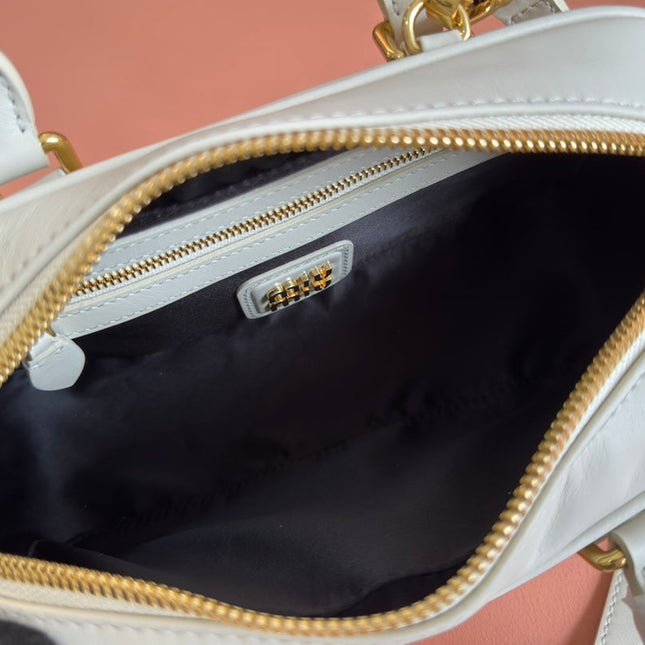 ARCADIE BAG 22 IN WHITE CALFSKIN EMBOSSED LOGO