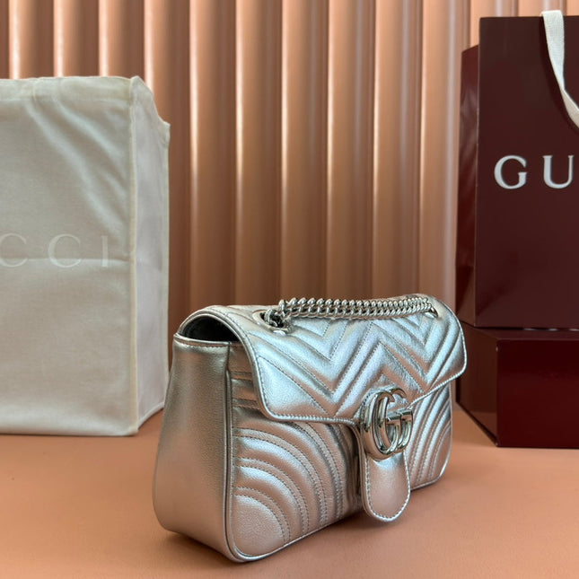 MARMONT MEDIUM SHOUDER BAG 26 IN SILVER PATENT CALFSKIN