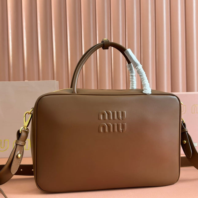BEAU TOP HANDLE BAG 34 IN TAWNY BROWN SMOOTH CALFSKIN