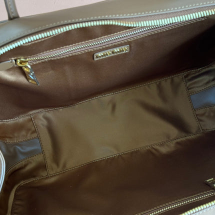BEAU TOP HANDLE BAG 34 IN TAWNY BROWN SMOOTH CALFSKIN