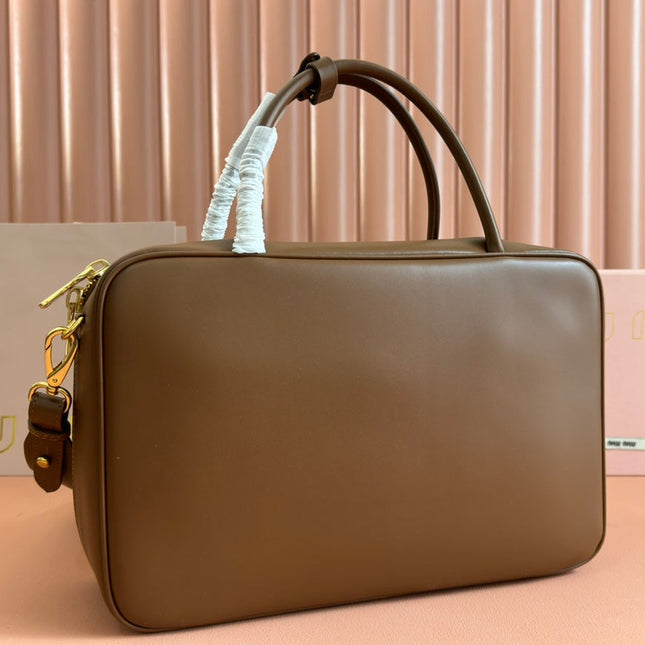 BEAU TOP HANDLE BAG 34 IN TAWNY BROWN SMOOTH CALFSKIN