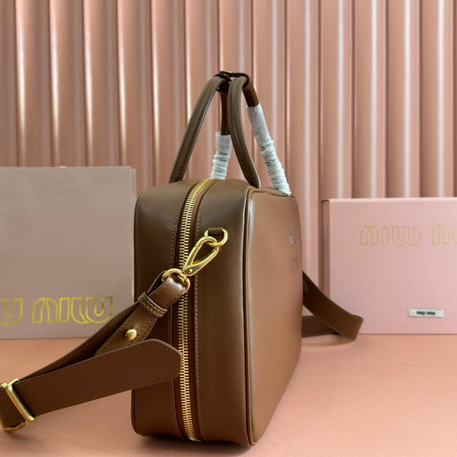 BEAU TOP HANDLE BAG 34 IN TAWNY BROWN SMOOTH CALFSKIN