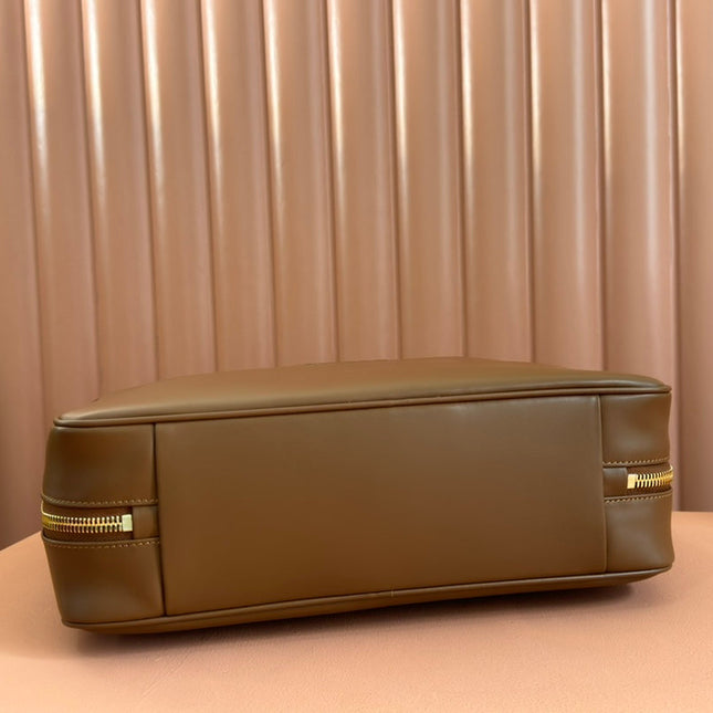 BEAU TOP HANDLE BAG 34 IN TAWNY BROWN SMOOTH CALFSKIN