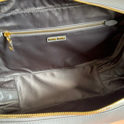 BEAU TOP HANDLE BAG 34 IN DARK GREY SMOOTH CALFSKIN