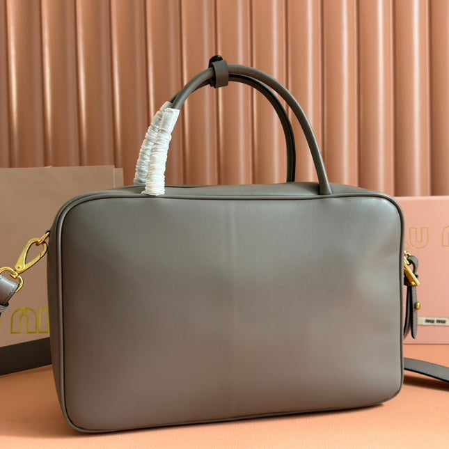 BEAU TOP HANDLE BAG 34 IN DARK GREY SMOOTH CALFSKIN