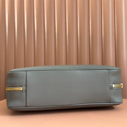 BEAU TOP HANDLE BAG 34 IN DARK GREY SMOOTH CALFSKIN