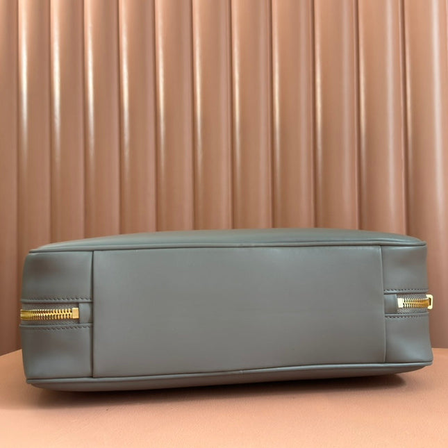 BEAU TOP HANDLE BAG 34 IN DARK GREY SMOOTH CALFSKIN