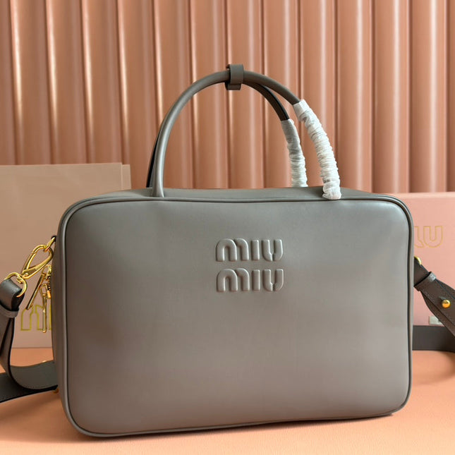 BEAU TOP HANDLE BAG 34 IN DARK GREY SMOOTH CALFSKIN