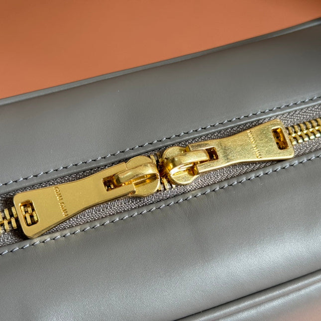 BEAU TOP HANDLE BAG 34 IN DARK GREY SMOOTH CALFSKIN