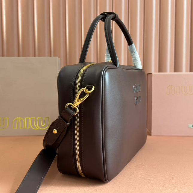 BEAU TOP HANDLE BAG 34 IN CEDAR BROWN SMOOTH CALFSKIN