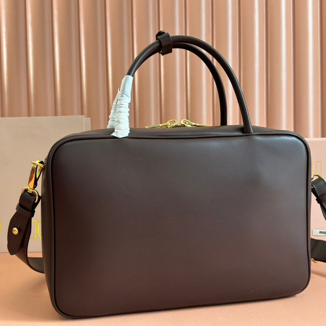 BEAU TOP HANDLE BAG 34 IN CEDAR BROWN SMOOTH CALFSKIN